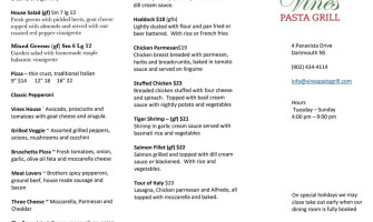 Vines Pasta Grill menu