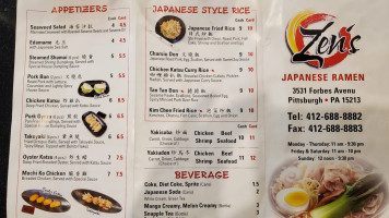 Zen's Noodle House menu