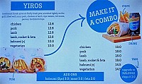 The Yiros Shop menu